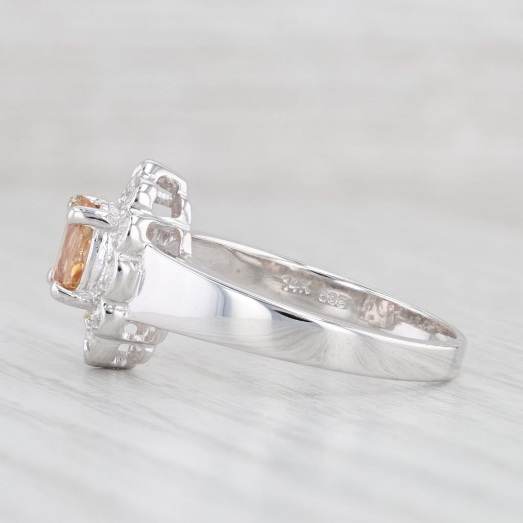 Light Gray 1.06ctw Oval Orange Topaz Diamond Halo Ring 14k White Gold Size 9.25