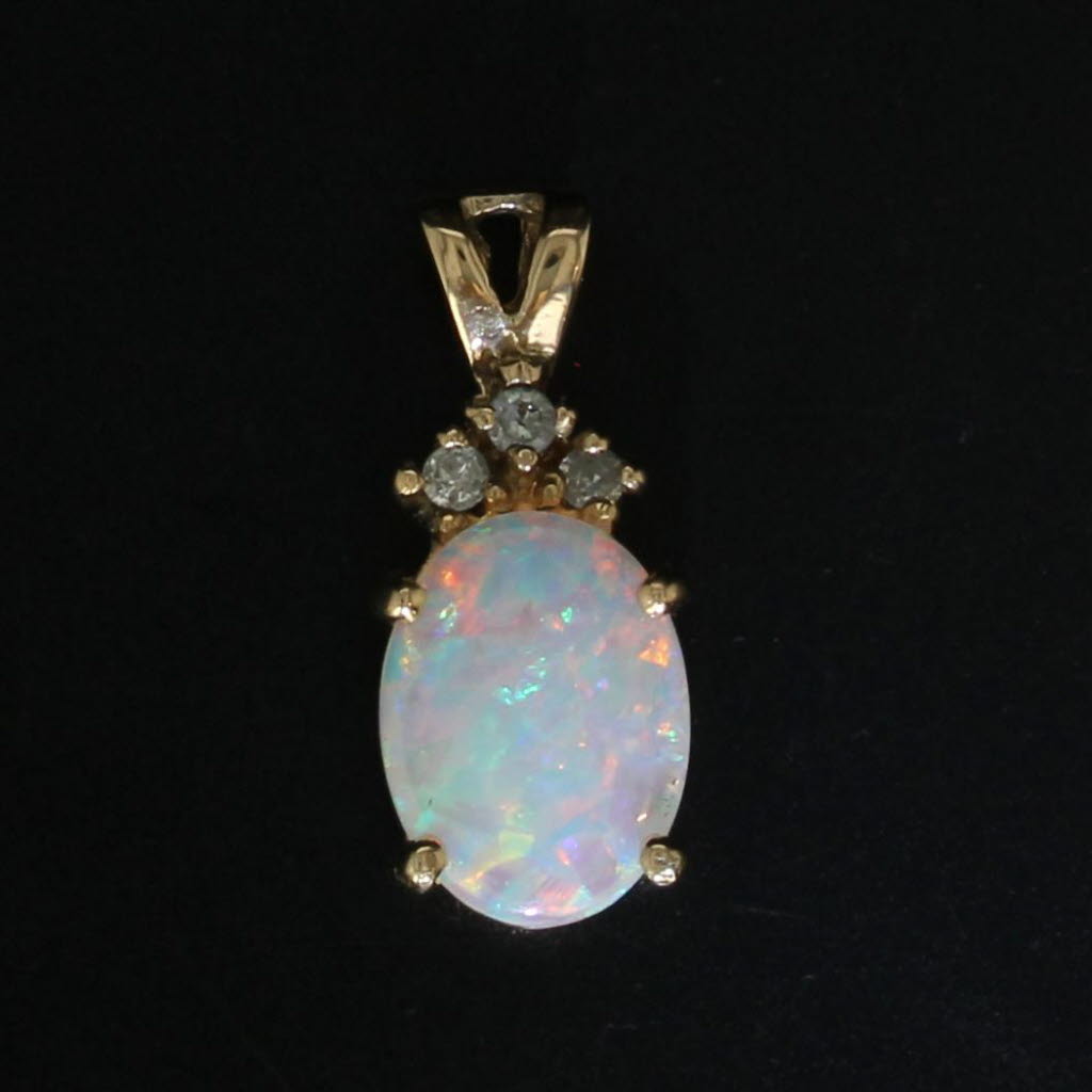 Black Opal Cabochon Diamond Pendant 10k Yellow Gold
