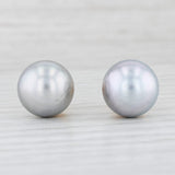 Light Gray Gray Cultured Pearl Stud Earrings 14k Yellow Gold 11mm Round Solitaires