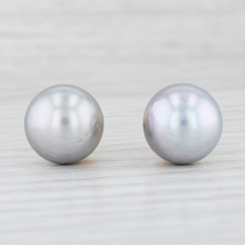 Light Gray Gray Cultured Pearl Stud Earrings 14k Yellow Gold 11mm Round Solitaires