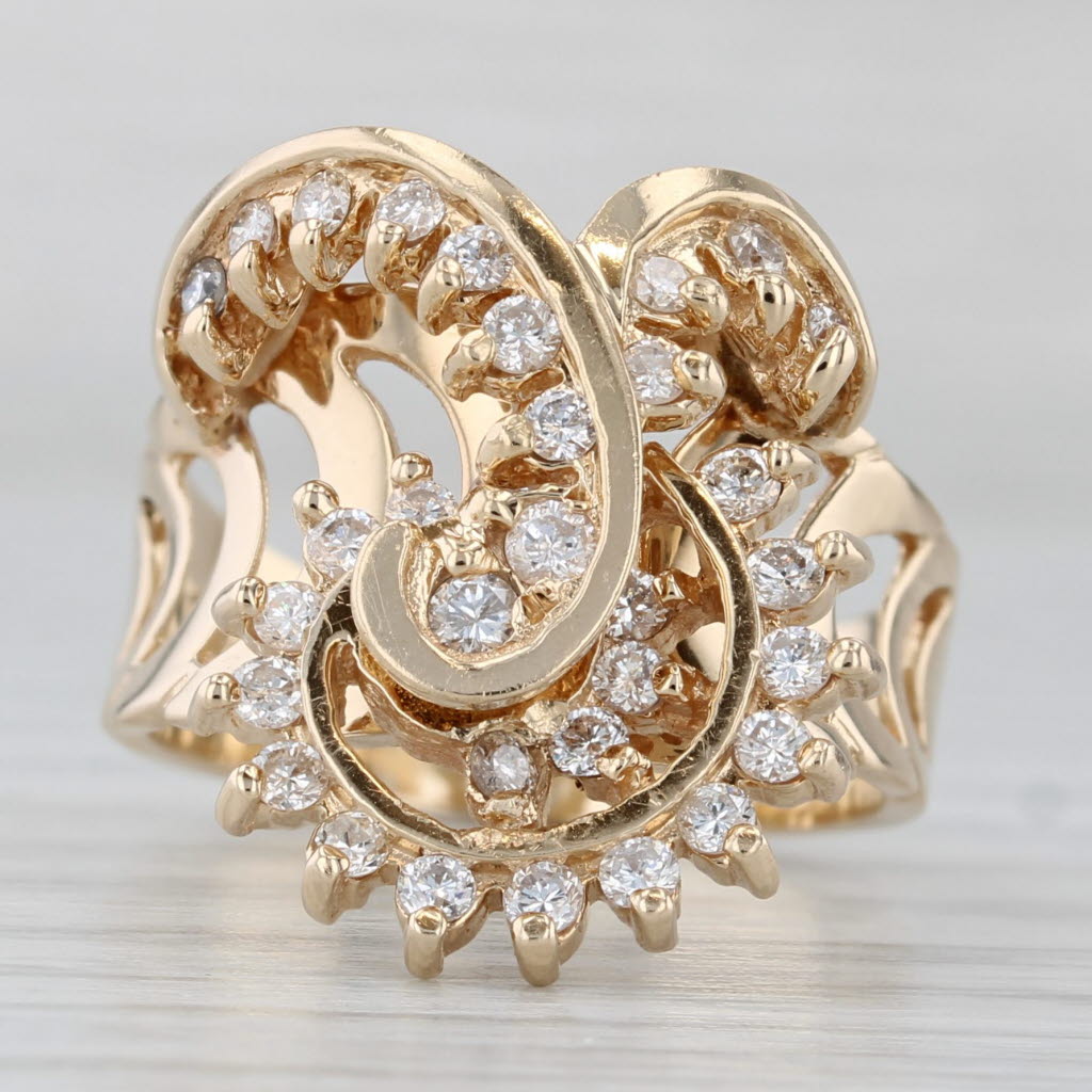 Light Gray 0.61ctw Rolling Spinning Diamond Swirl Ring 14k Yellow Gold Size 6.25