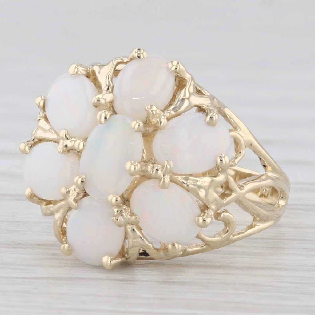 Light Gray Opal Flower Cluster Ring 14k Yellow Gold Size 7