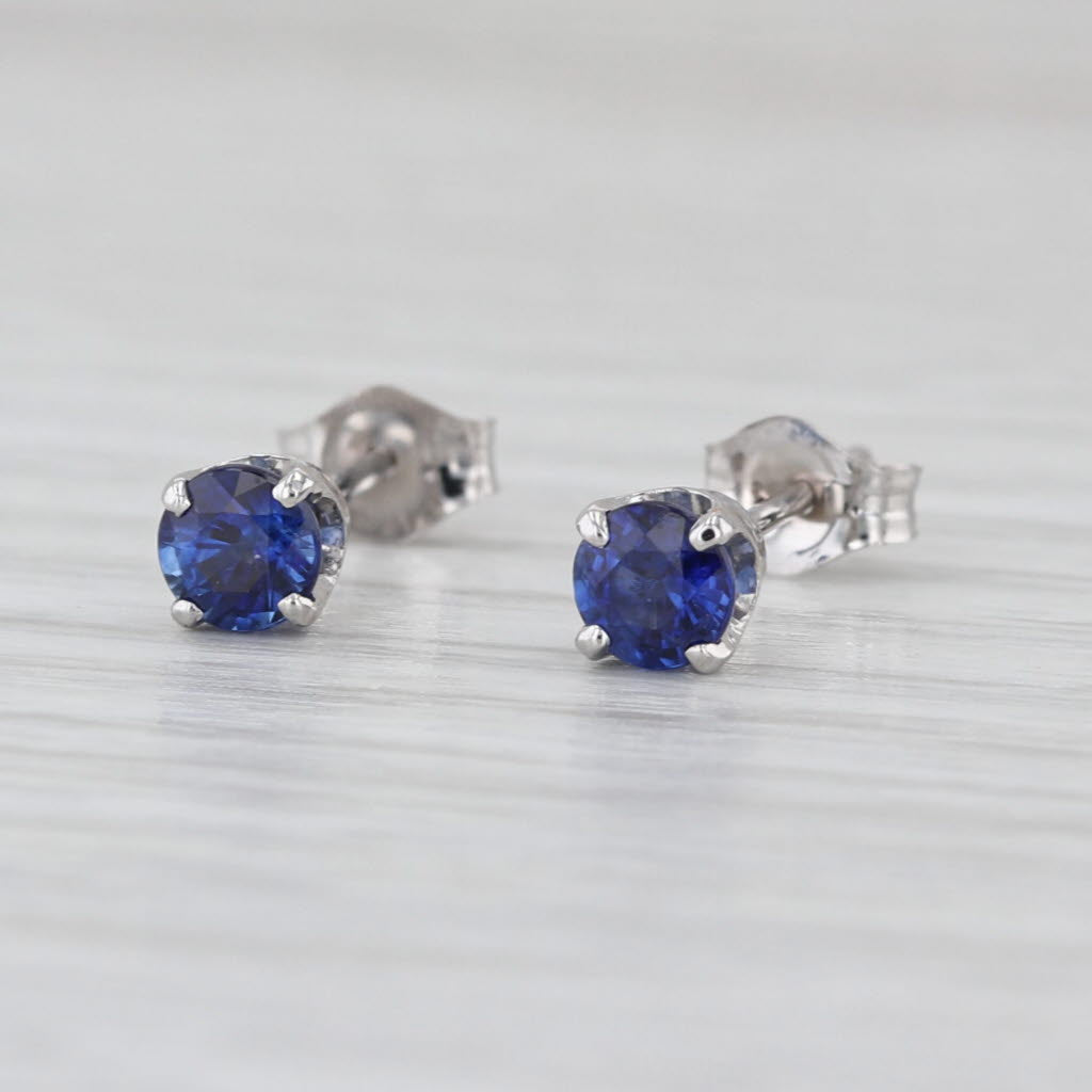 0.80ctw Blue Sapphire Stud Earrings 14k White Gold Round Solitaire Studs