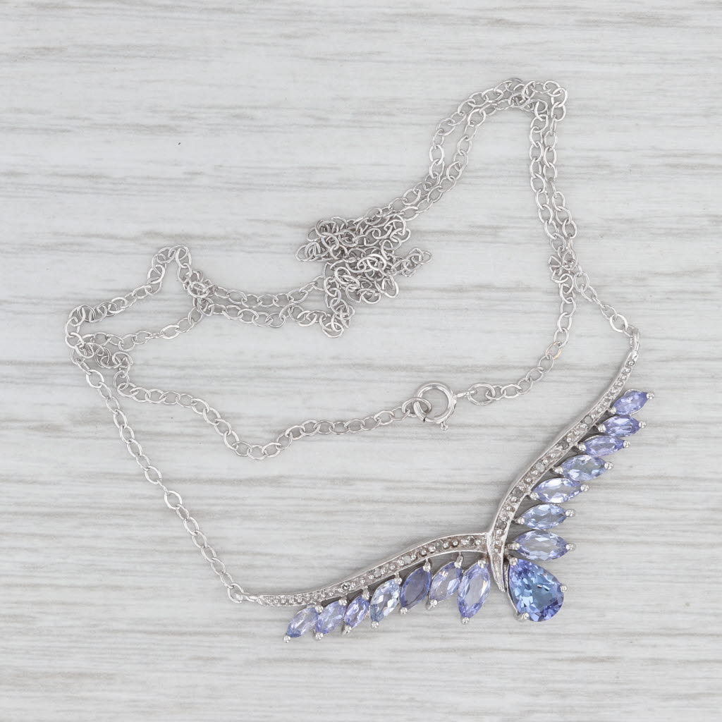 2.53ctw Tanzanite Diamond Pendant Necklace 10k White Gold 18" Cable Chain