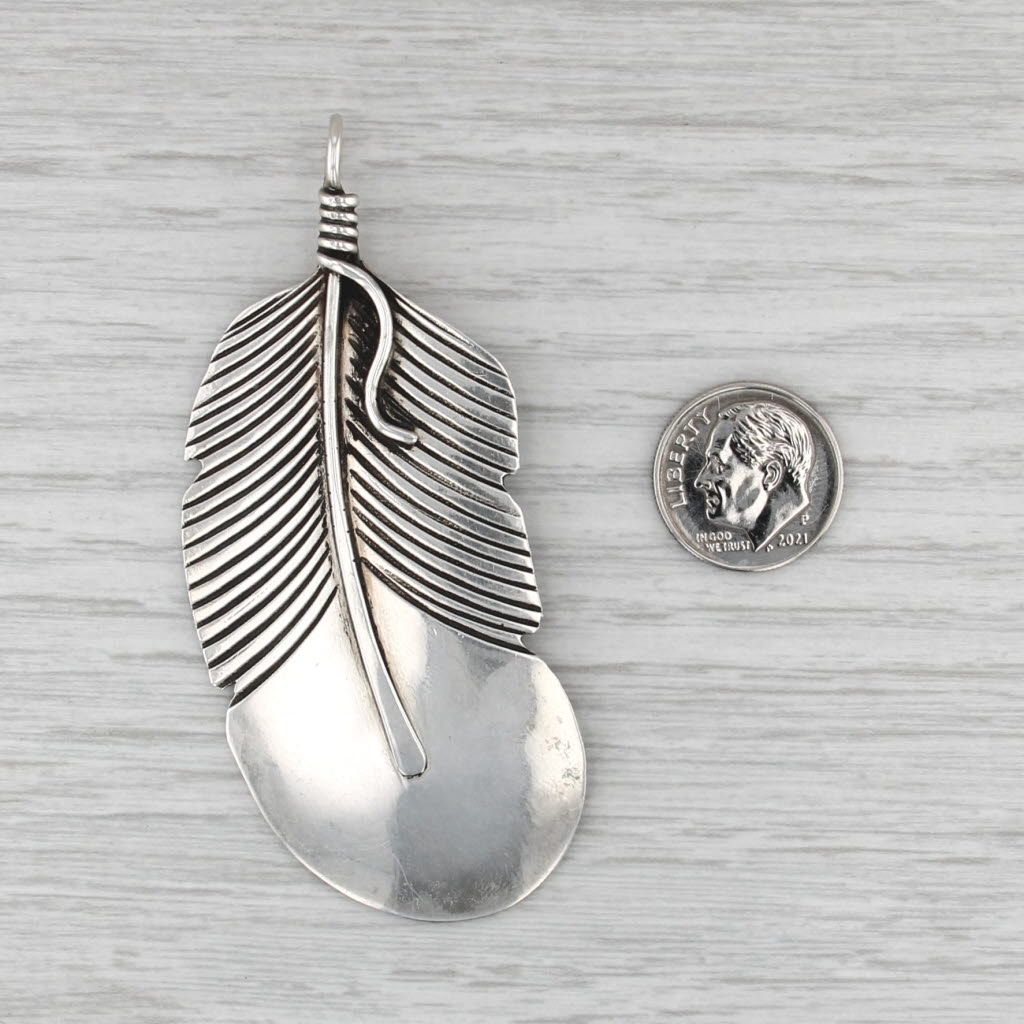 Vintage Navajo Large Feather Pendant Sterling Silver Native American Statement
