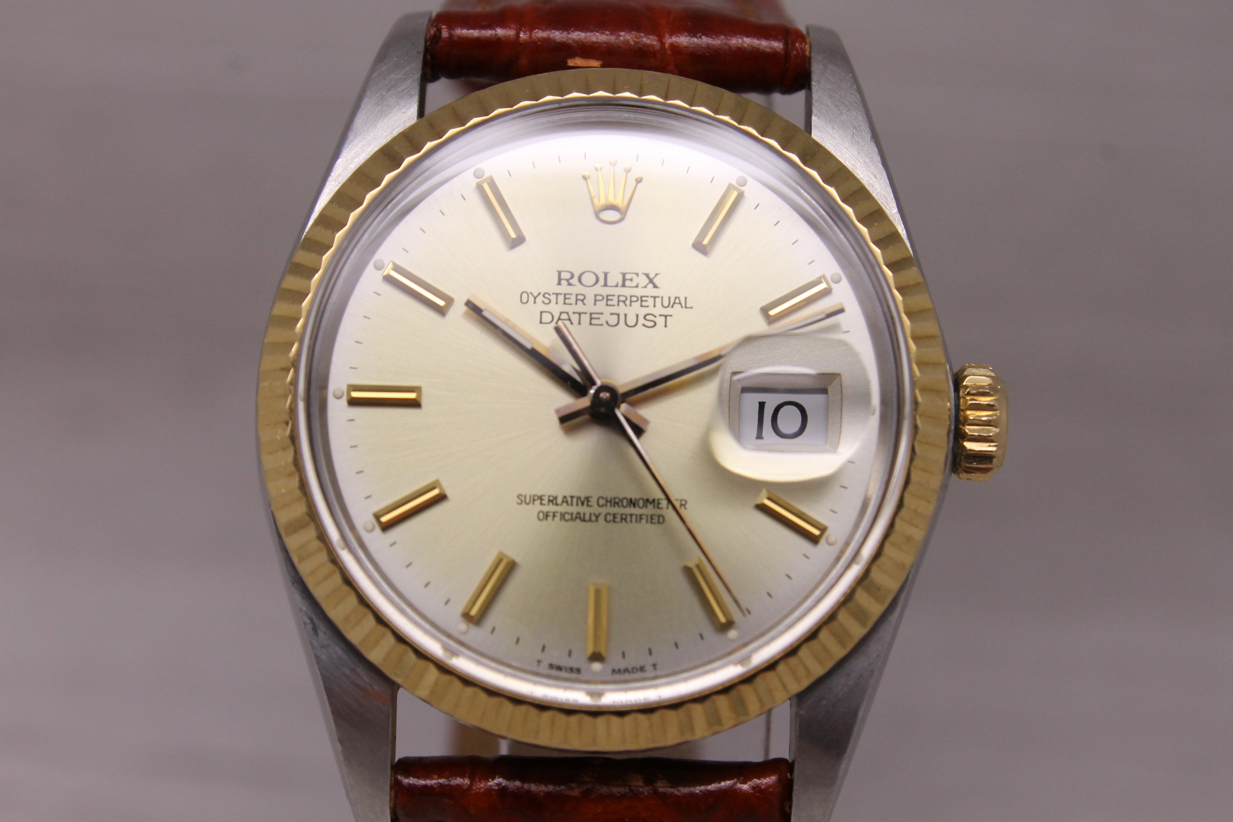 Vintage 1987 Rolex Datejust 16013 Mens 36mm 18k Steel Automatic Watch w Box