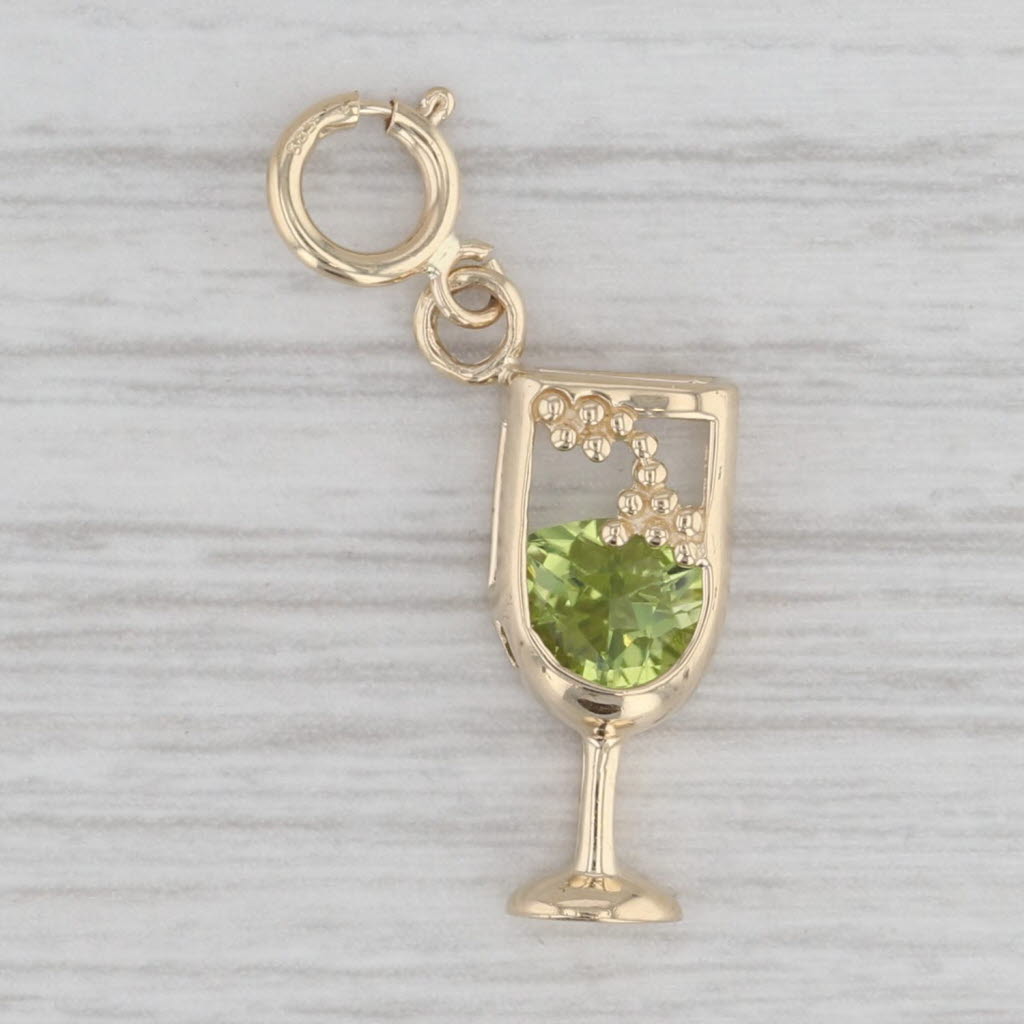 Gray 0.80ct Green Peridot Martini Wine Glass Pendant 14k Yellow Gold Charm