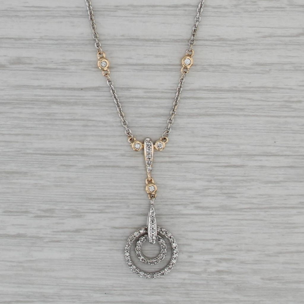 0.33ctw Diamond Circles Lariat Necklace 14k White Yellow Gold 16.25" Cable Chain
