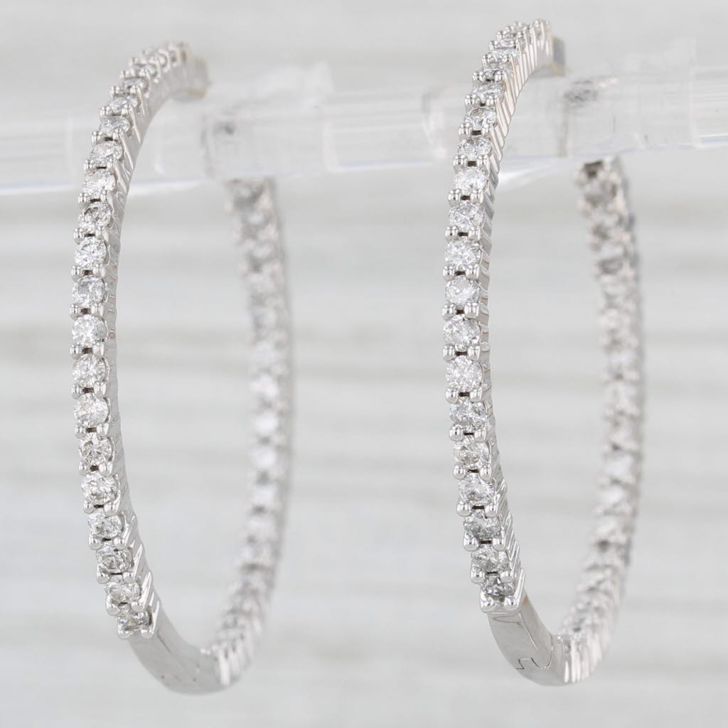 Light Gray 1.30ctw Diamond Inside Out Hoop Earrings 14k White  Gold Round Hoops