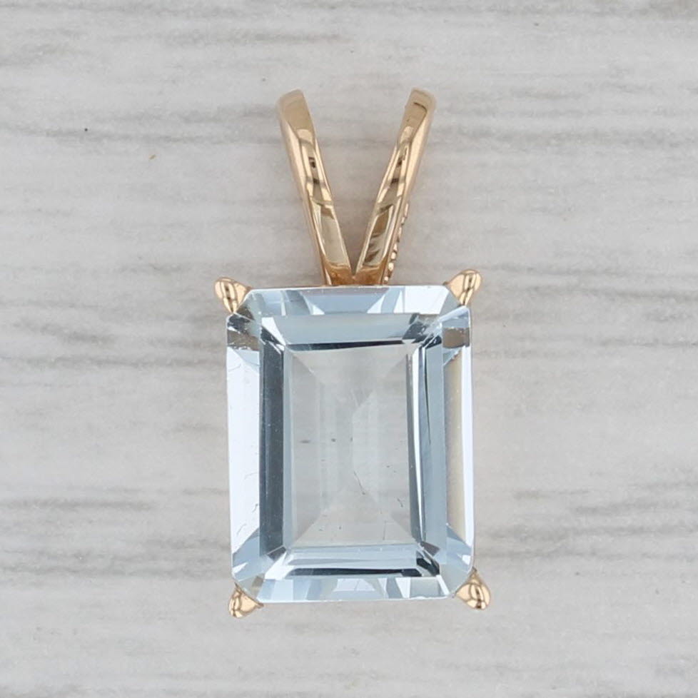 Gray 2ct Emerald Cut Aquamarine Solitaire Pendant 14k Yellow Gold Small Drop