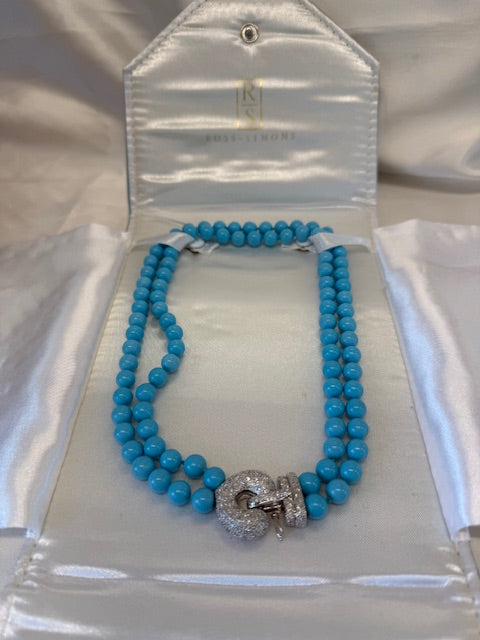 Dark Gray Ross Simons 1.90ctw Diamond Lab Created Turquoise Bead Necklace 18k Gold w/ Box