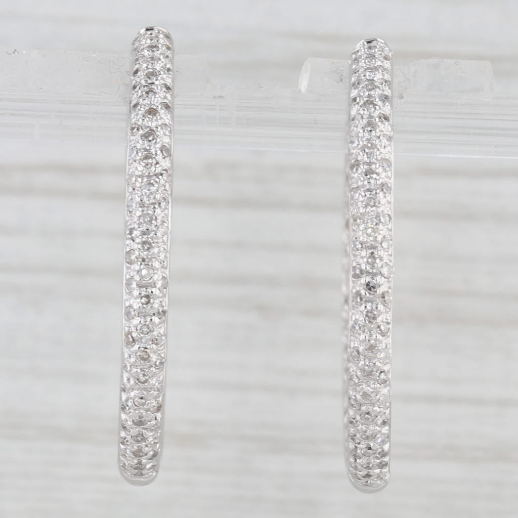 Light Gray 0.30ctw Diamond Inside Out Hoop Earrings 14k White Gold Hinged Round Hoops