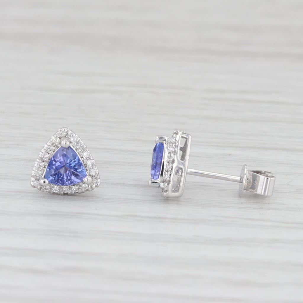 Light Gray 0.94ctw Tanzanite Diamond Halo Stud Earrings 18k White Gold