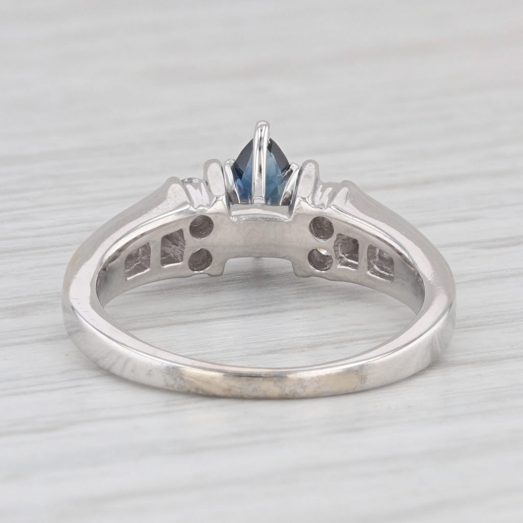 Light Gray 0.65ctw Marquise Blue Sapphire Diamond Ring 14k White Gold Size 6 Engagement