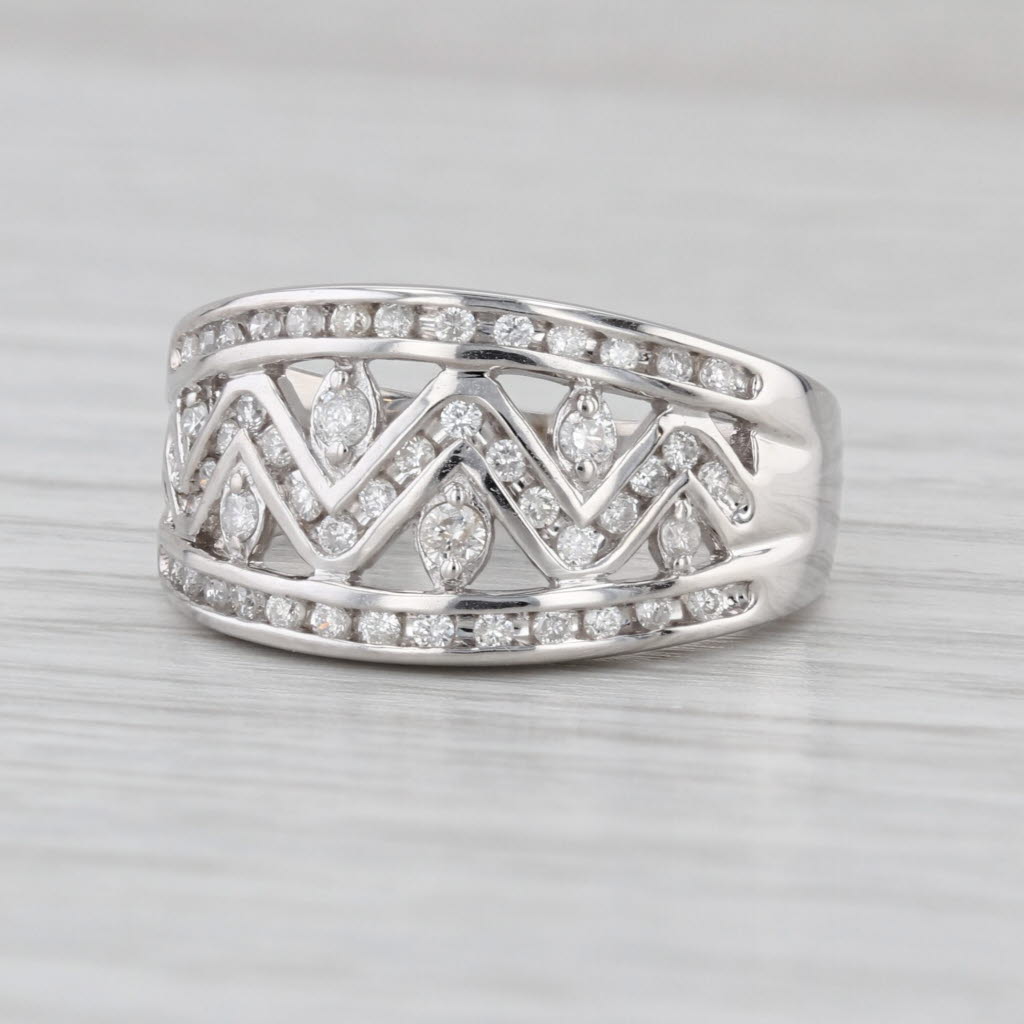 0.40ctw Diamond Zig Zag Ring 14k White Gold Ring 6.5 Tapering Band