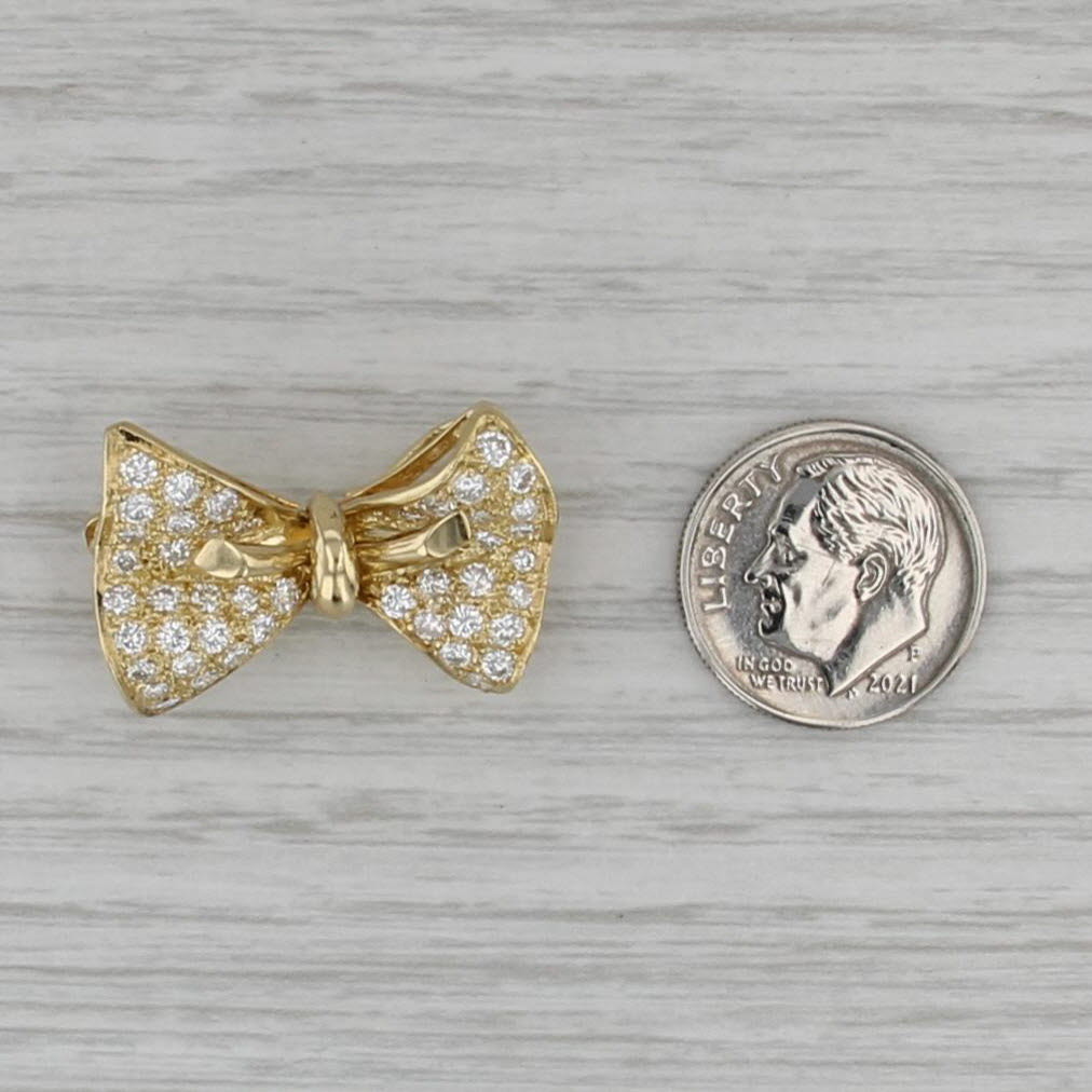 1.19ctw Diamond Bow Tie Pendant Brooch 18k Yellow Gold Pin