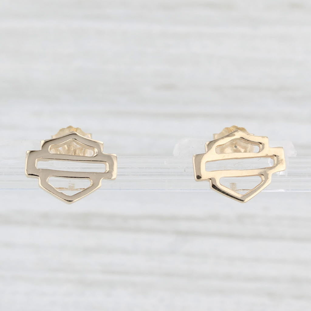 Light Gray Harley Davidson Motorcycles Logo Stud Earrings 10k Yellow Gold