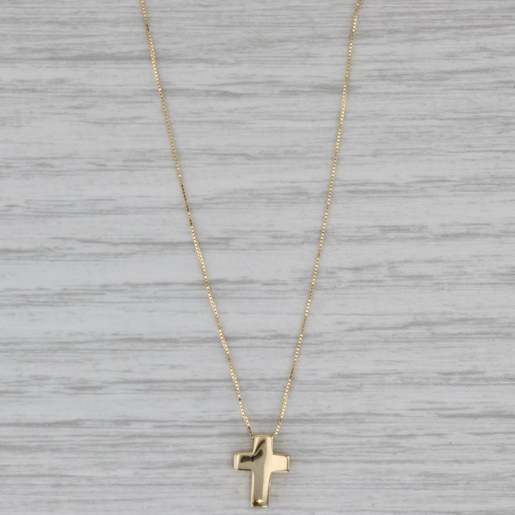 Gray New Small Cross Pendant Box Chain Necklace 16" 18" 14k Yellow Gold