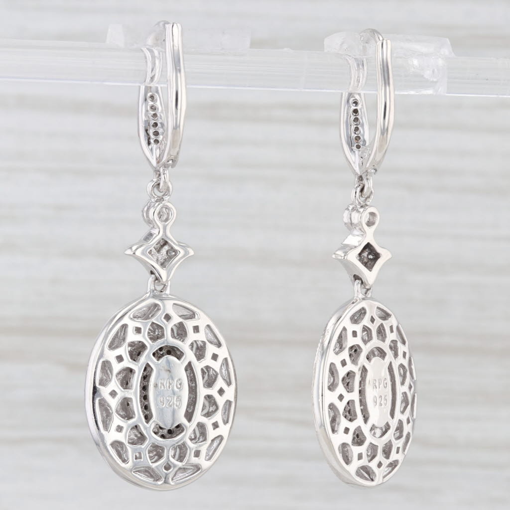 Light Gray 0.45ctw Black and White Diamond Lever Back Sterling Silver Drop Earrings