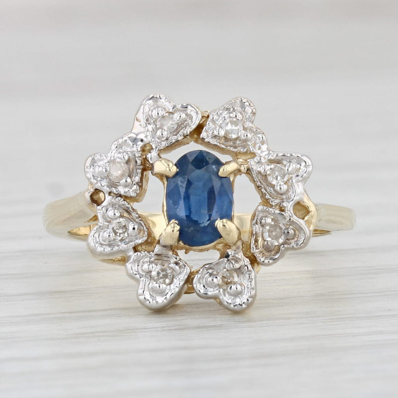 Light Gray 0.49ctw Oval Blue Sapphire Diamond Hearts Halo Ring 14k Yellow Gold Size 6