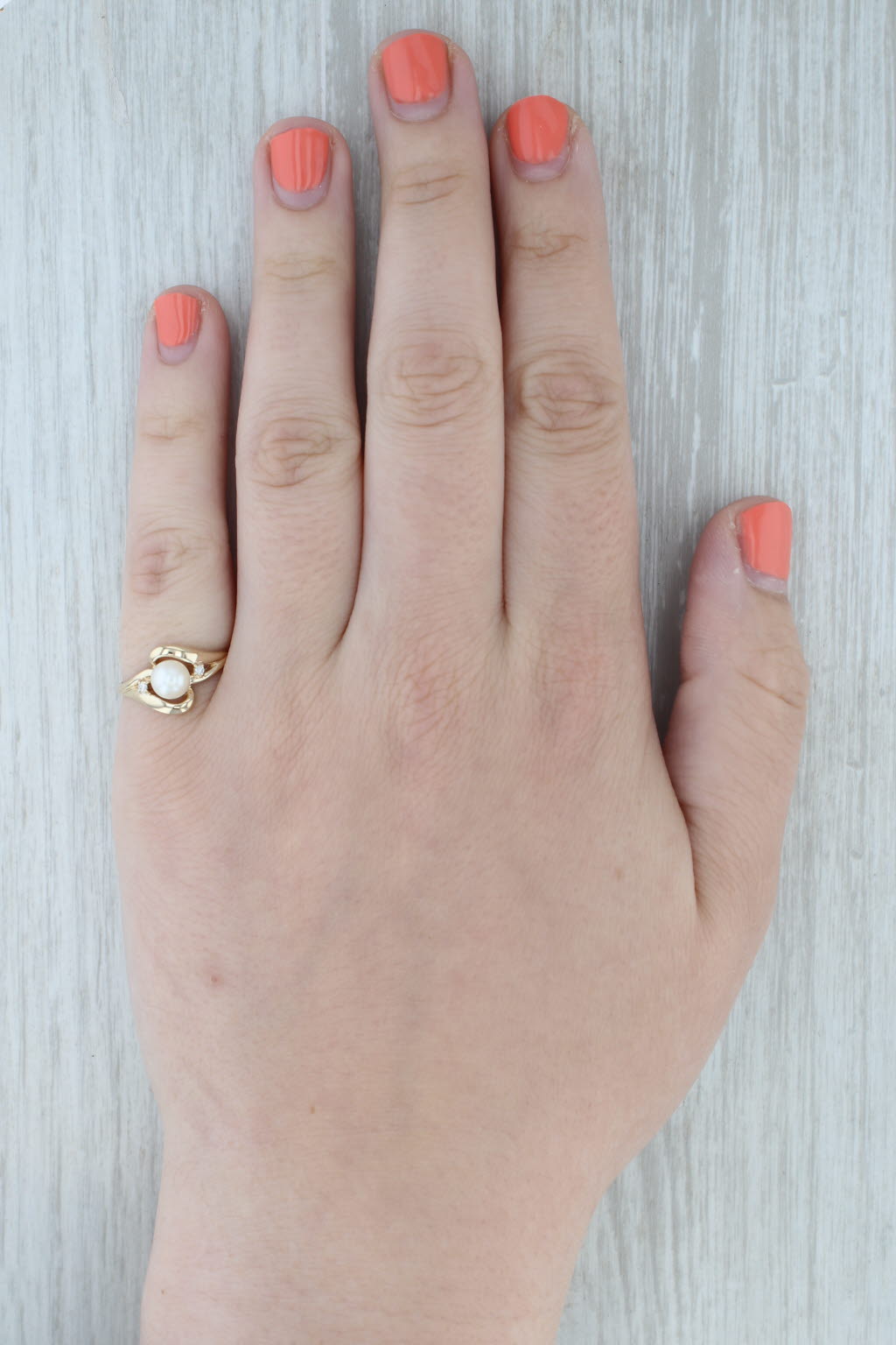 Saltwater Cultured Pearl Diamond Bypass Ring 10k Yellow Gold Size 6.75