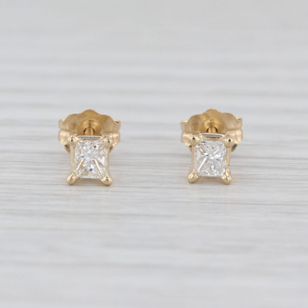 New 0.60ctw Diamond Princess Stud Earrings 14k Yellow Gold Solitaire Studs