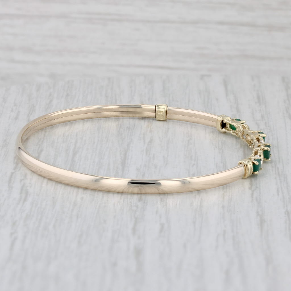 Light Gray 0.64ctw Emerald Bangle Bracelet 10k Yellow Gold 6.75"