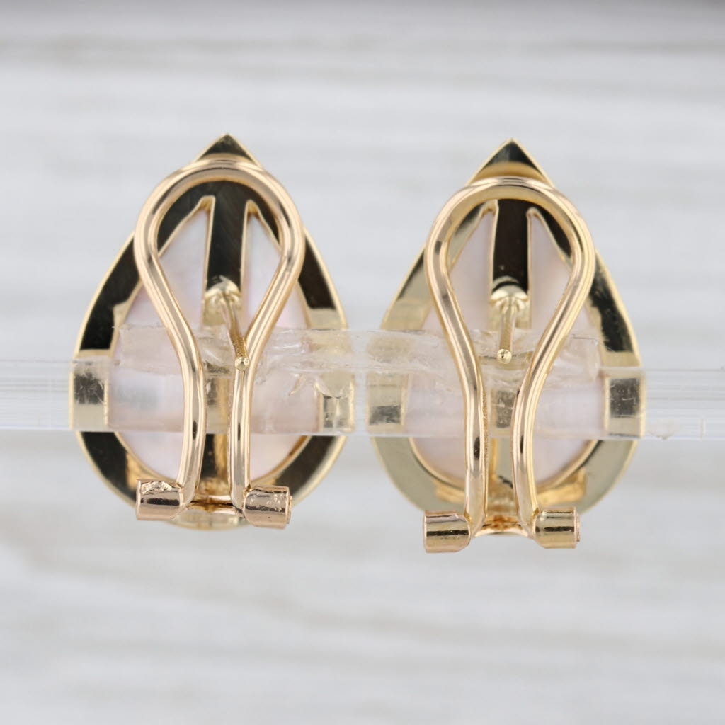 Mabe Pearl Pear Cabochon Teardrop Earring 18k Yellow Gold Omega Backs