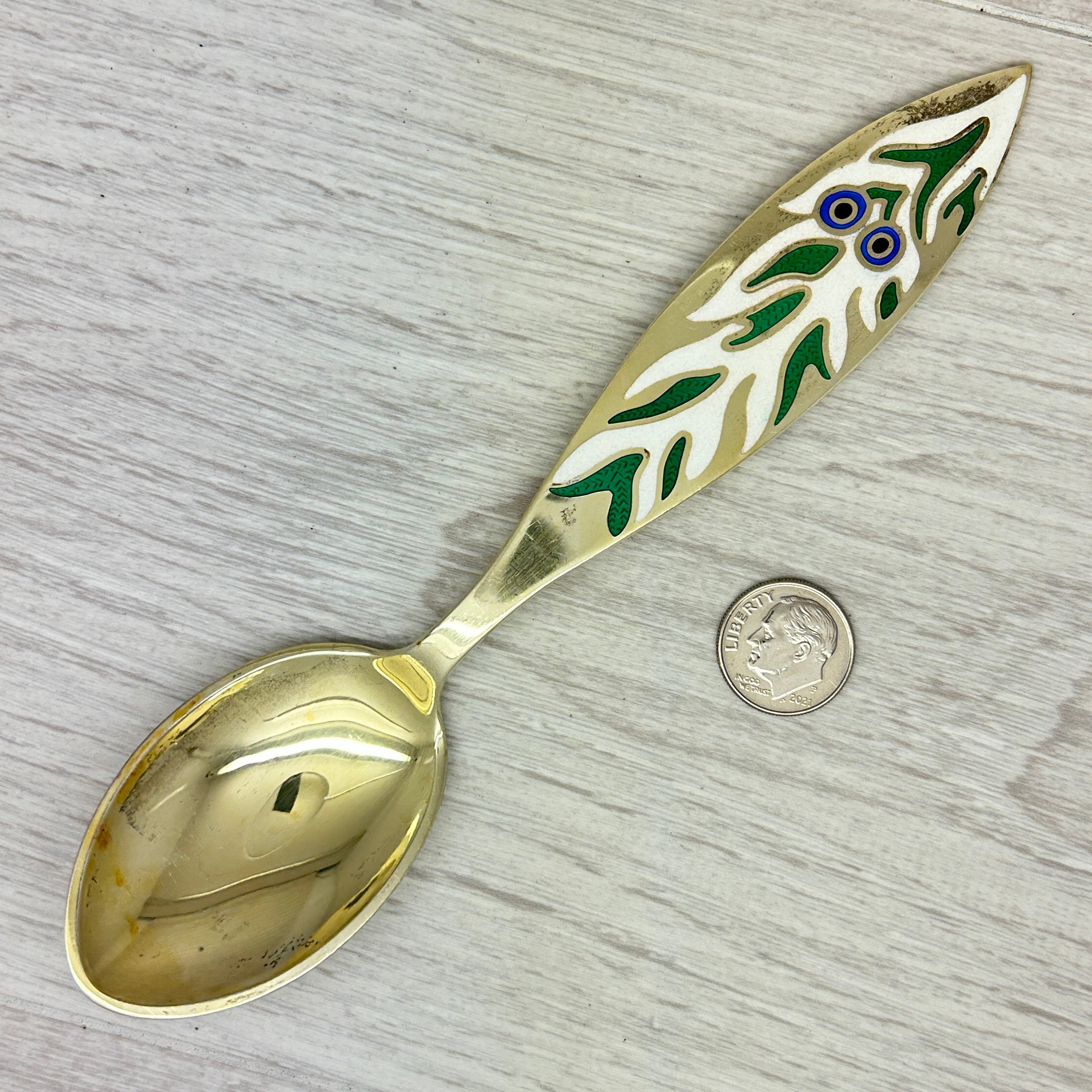 Gray Vintage 1970 Anton Michelsen Sterling Silver Enamel Christmas Spoon Denmark