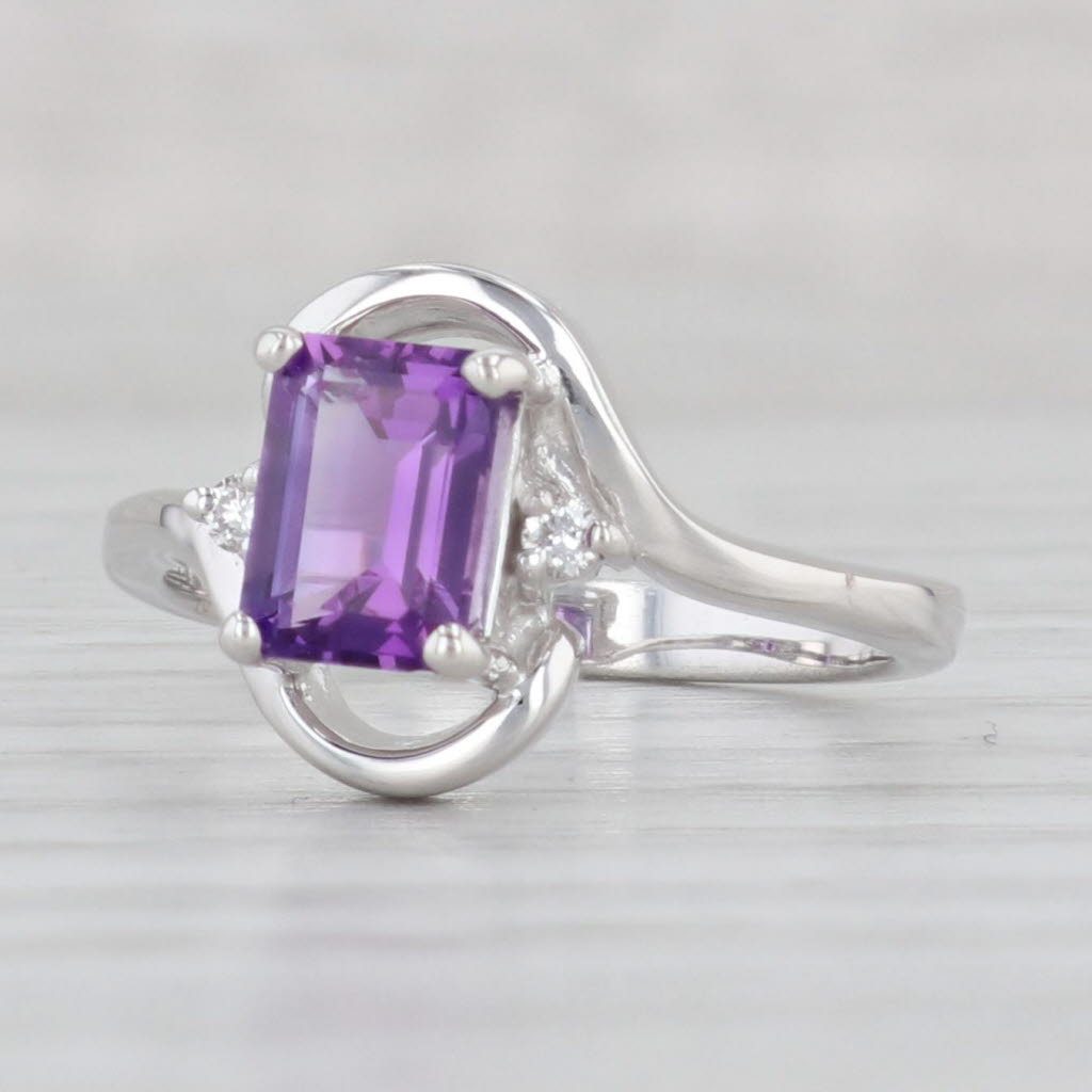 Light Gray 0.94ctw Amethyst Diamond Ring 14k White Gold Size 6 Bypass