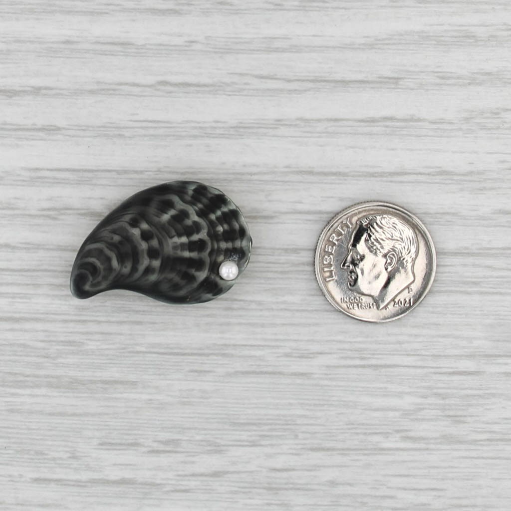 Vintage Albert & Sons Clam Shell Brooch 14k Gold Cultured Pearl Enamel Pin
