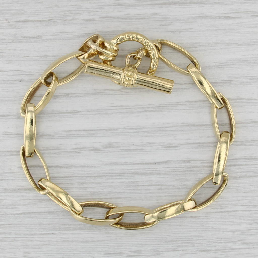 Slane & Slane Elongated Cable Chain Bracelet 18k Yellow Gold 7.5" Toggle Clasp