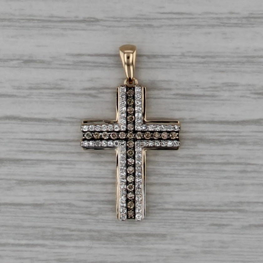 0.50ctw White Brown Diamond Cross Pendant 10k Yellow White Gold