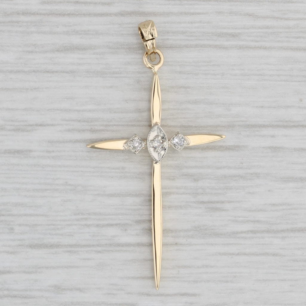 Gray Diamond Accented Cross Pendant 10k Yellow Gold