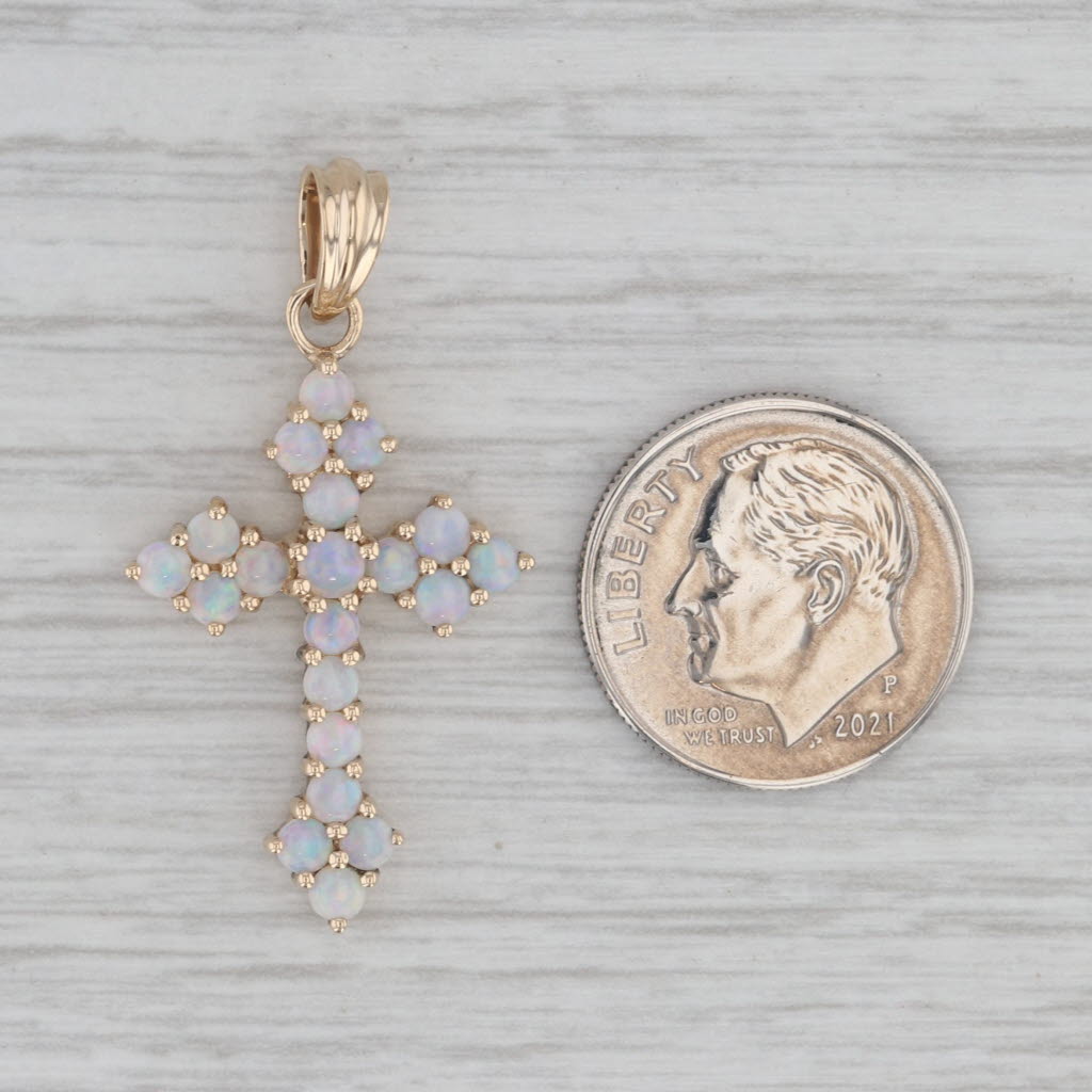 Gray Opal Cluster Cross Pendant 14k Yellow Gold Religious Jewelry