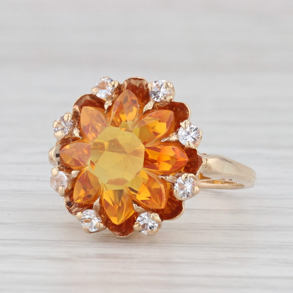 Light Gray Lab Created Yellow Orange Sapphire White Spinel 10k Yellow Gold Ring Size 5.75