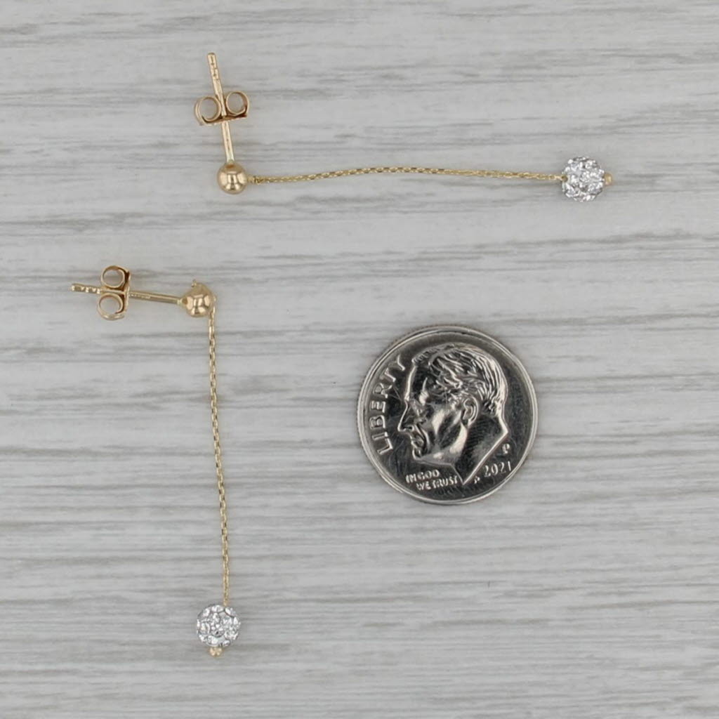 Cubic Zirconia Bead Dangle Earrings 14k Yellow Gold Butterfly Backs Chain Drops