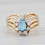 Light Gray 0.86ct Pear Blue Topaz Diamond Ring 14k Yellow Gold Size 7 Contoured V