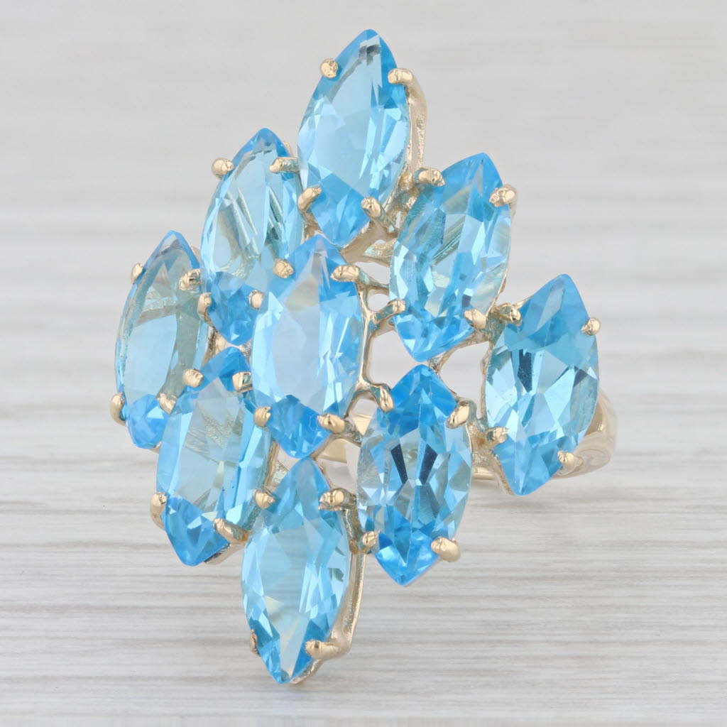 Light Gray 11.70ctw Blue Topaz Cocktail Cluster Ring 10k Yellow Gold Size 7