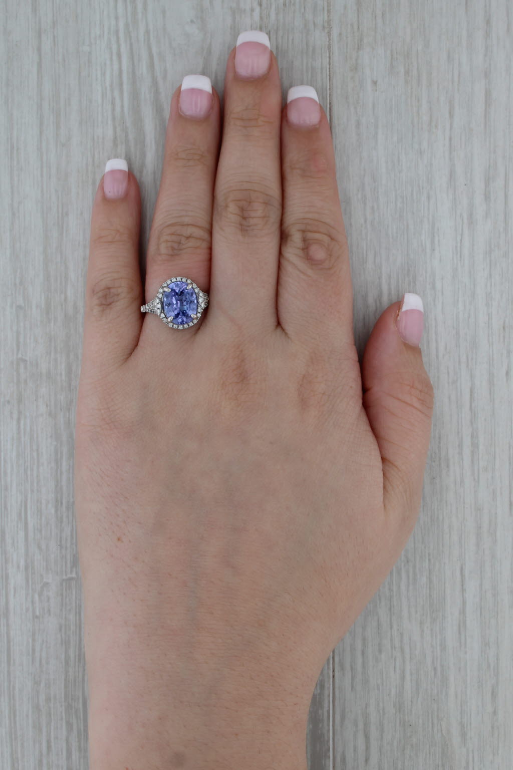 3.66ctw Oval Tanzanite Diamond Halo Ring 10k White Gold Size 6.75 Engagement