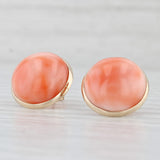 Light Gray Pink Coral Button Stud Earrings 14k Yellow Gold