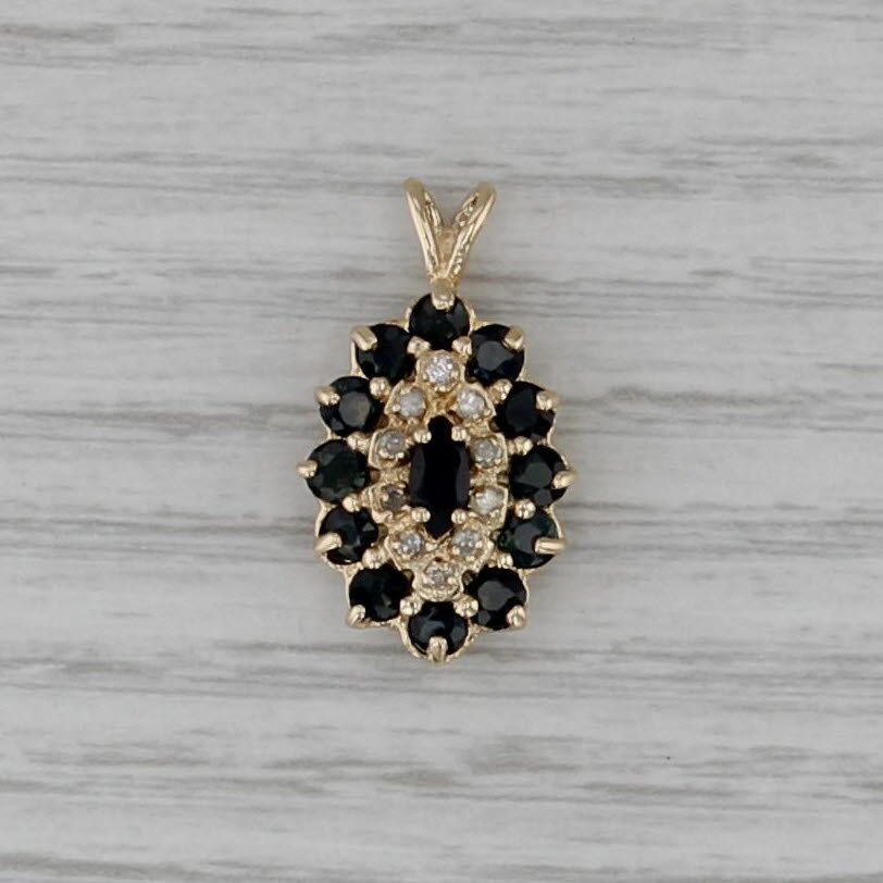 2.31ctw Blue Sapphire Diamond Halo Pendant 14k Yellow Gold