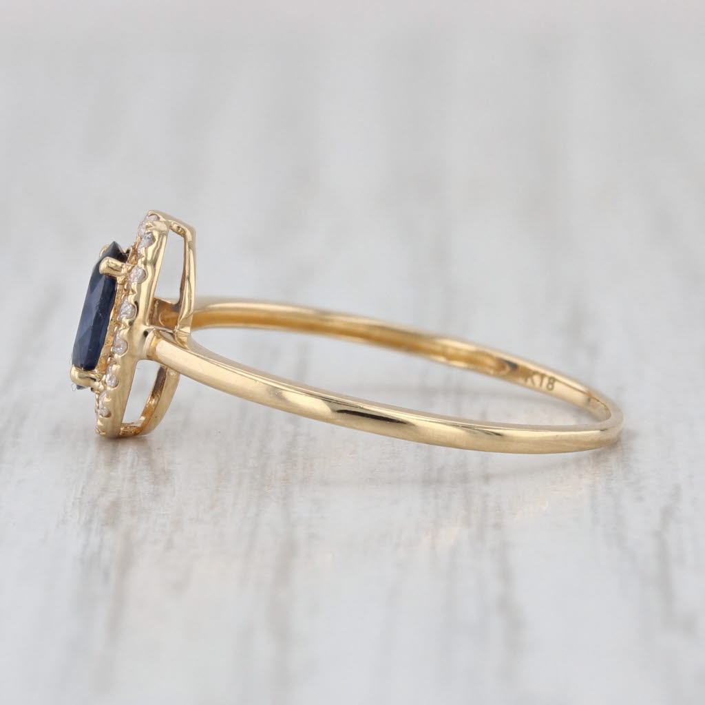 0.59ctw Oval Blue Sapphire Diamond Halo Ring 18k Yellow Gold Size 7 Engagement