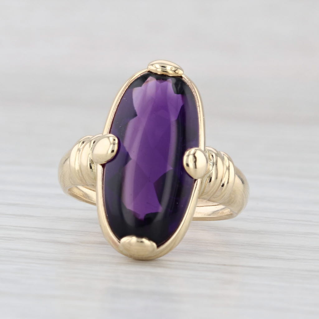 Amethyst Oval Cabochon Solitaire Ring 14k Yellow Gold Size 8