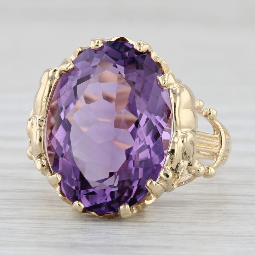 Gray 11.70ct Amethyst Oval Solitaire Ring 10k Yellow Gold Size 9.25 Cocktail