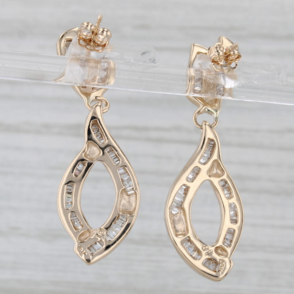 Gray 1ctw Diamond Teardrop Earrings 10k Yellow Gold Pierced Dangles