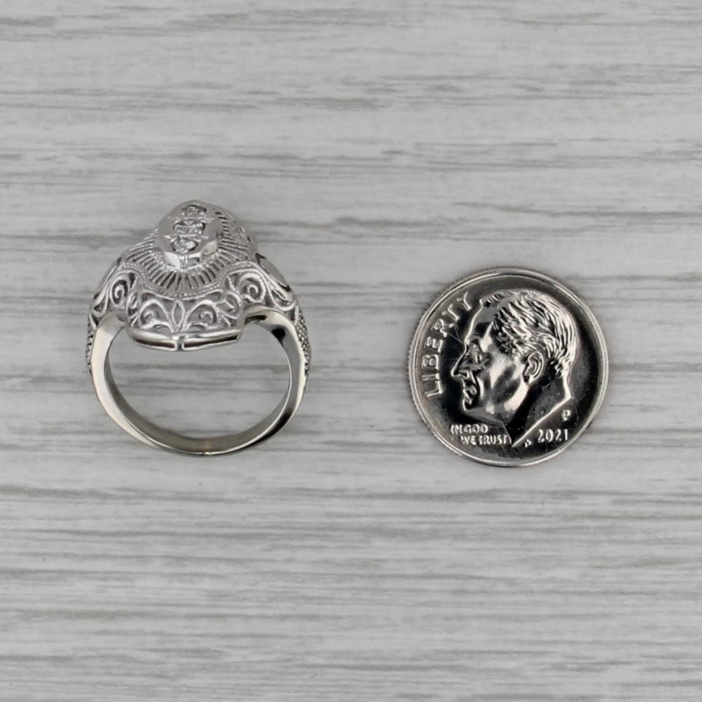 Vintage Art Deco 0.12ctw Diamond 3-Stone Filigree Ring 10k White Gold Size 5.25