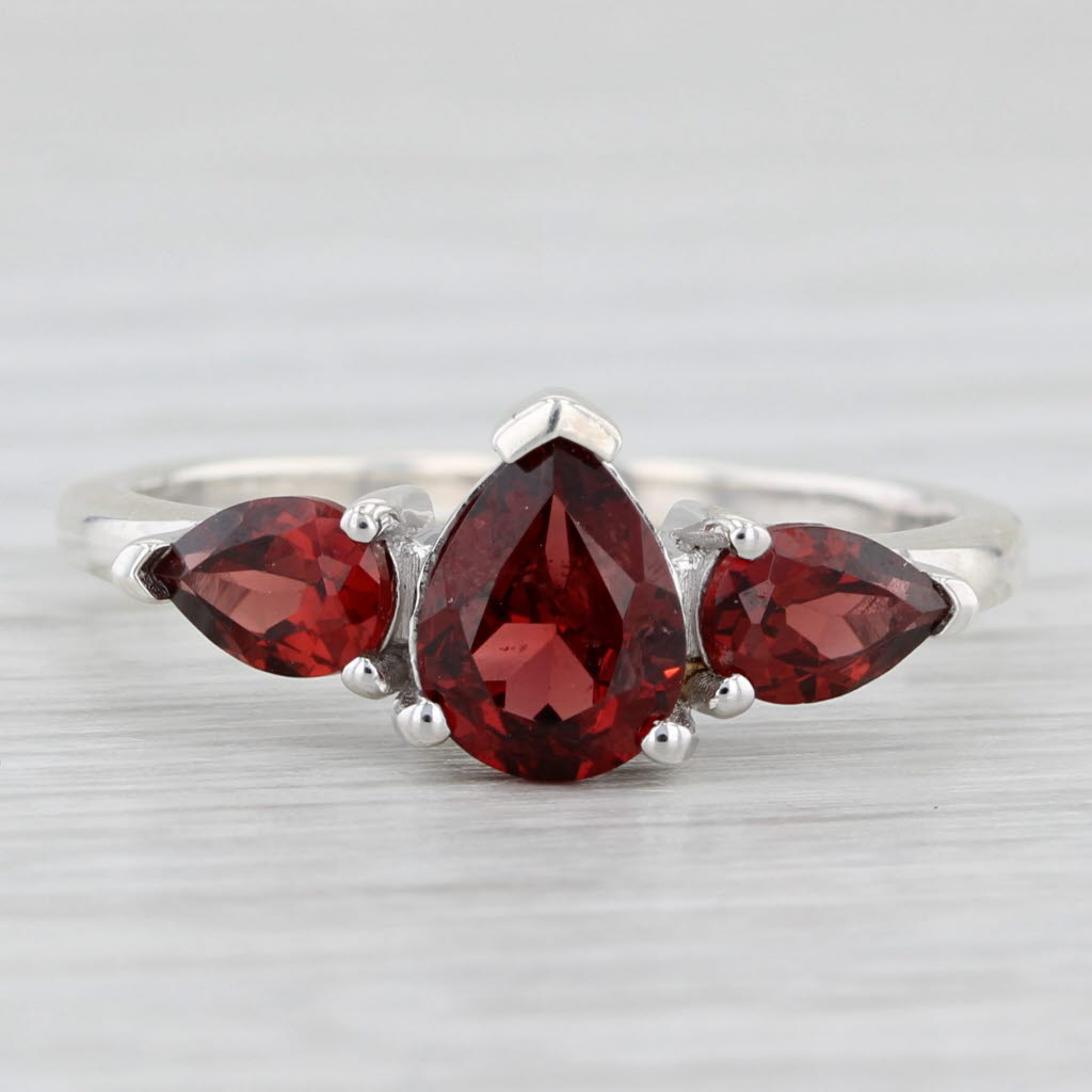 Light Gray 2.19ctw Pear 3-Stone Garnet Ring Sterling Silver Size 9.25