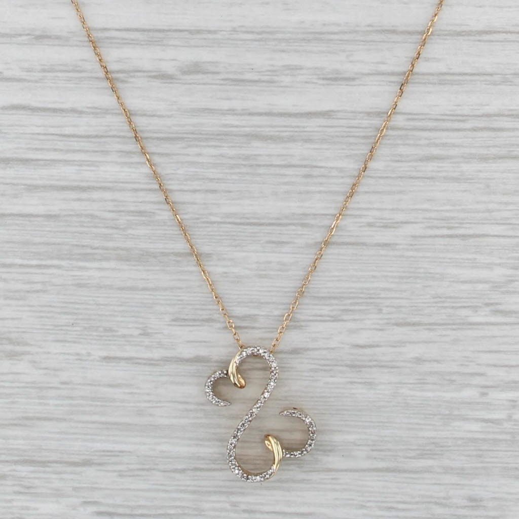 Jane Seymour Diamond Open Hearts Pendant Necklace 10k Gold 18" Cable Chain
