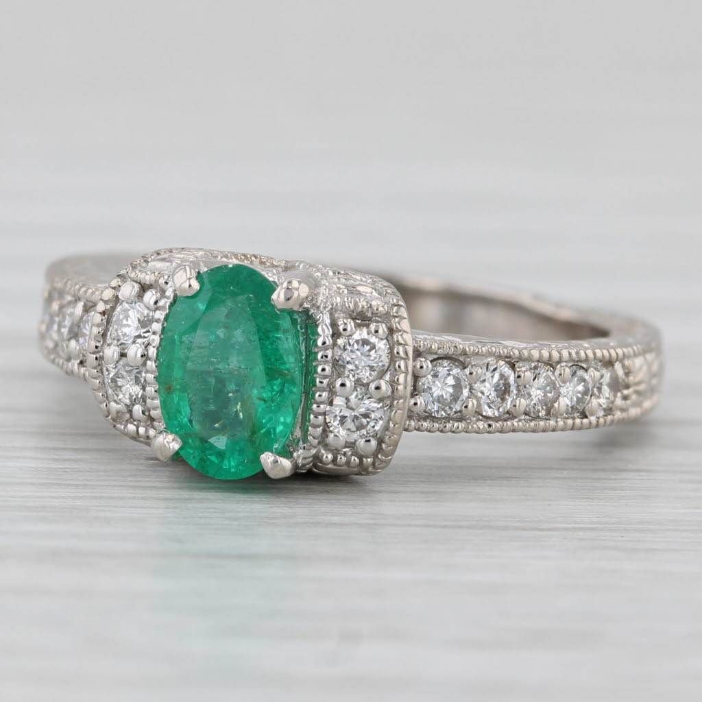 Gray 1ctw Oval Emerald Diamond Ring 14k White Gold Size 6.5 Engagement